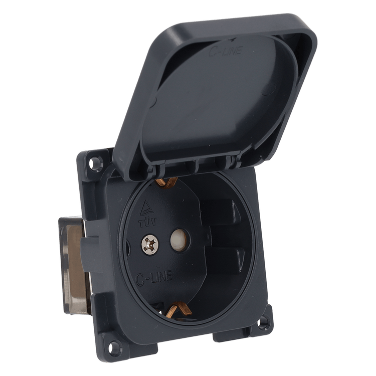 Prise murale C-line 230v avec couvercle rabattable anthracite - sans emballage de vente