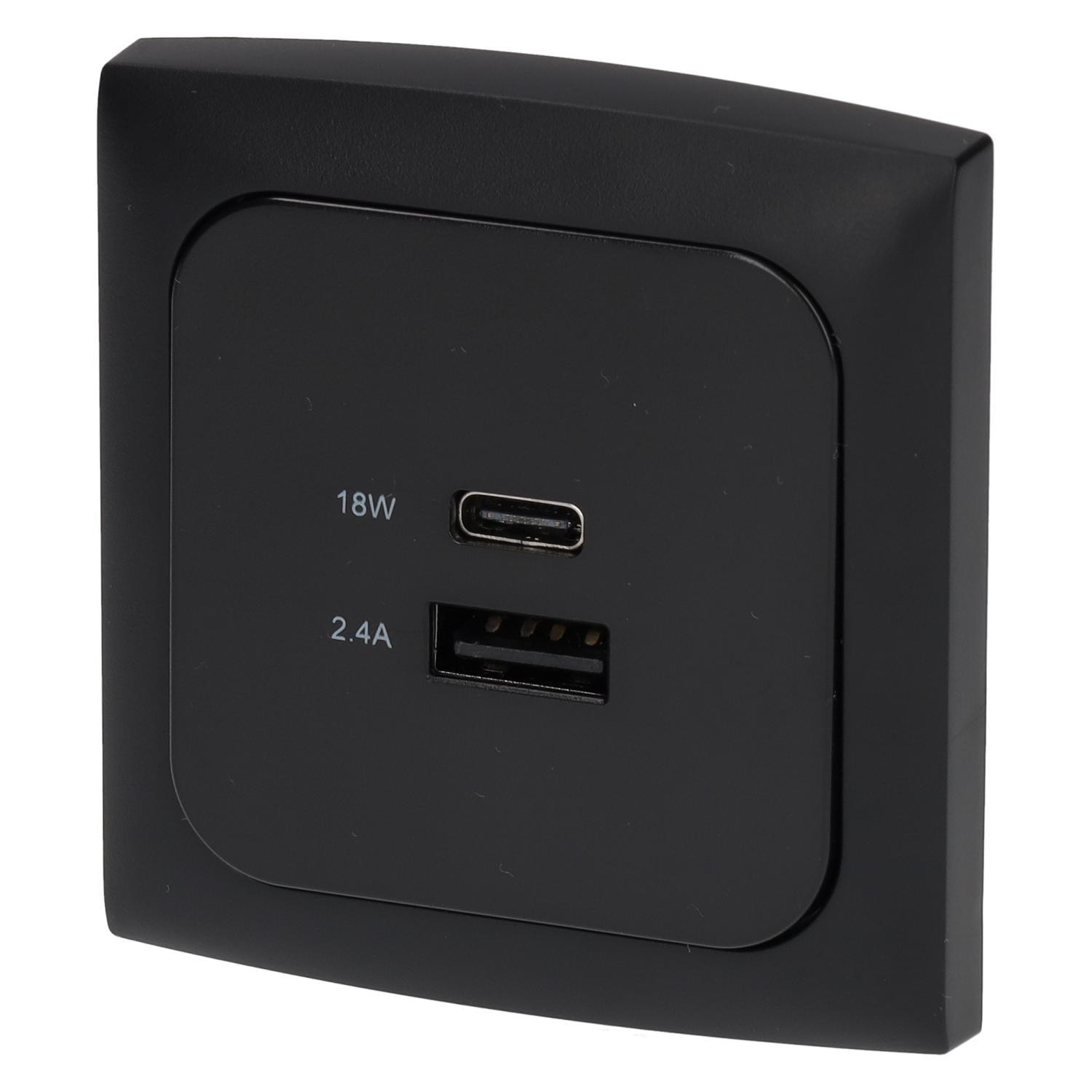 Prise de chargement USB C-line avec USB-A et USB-C - ECE R10 - noir