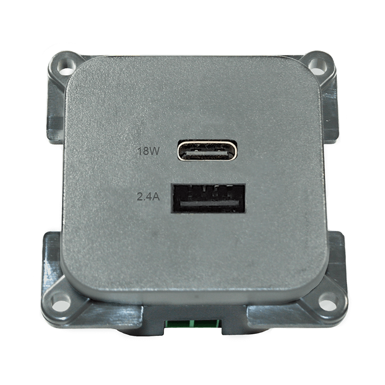 Prise de chargement USB C-line avec USB-A et USB-C - ECE R10 - argent - sans emballage de vente