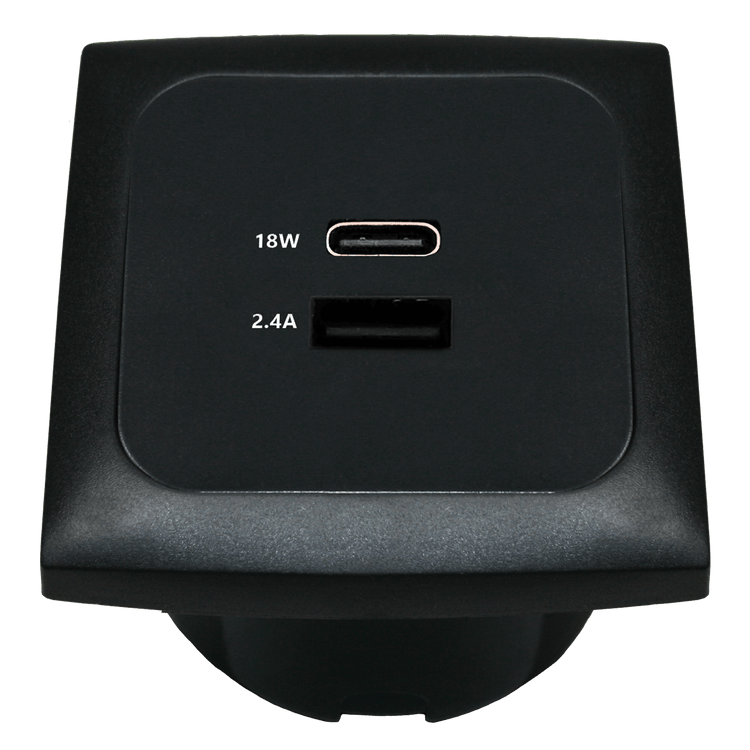 Prise de chargement USB C-line avec USB-A et USB-C avec cadre opale noir - sans emballage de vente