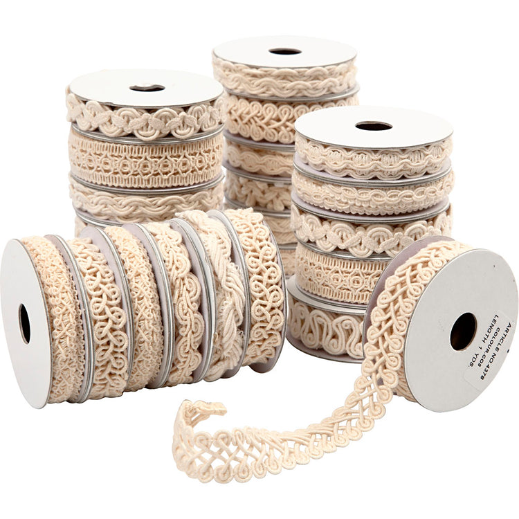 Ruban décoratif Creativ company, l: 6-18 mm, crème, 56x0,90 m 1 boîte