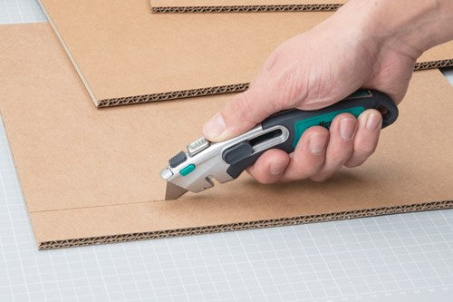 Couteau professionnel double sécurité Wolfcraft | avec lame trapézoïdale | 1 pièce - 4106000