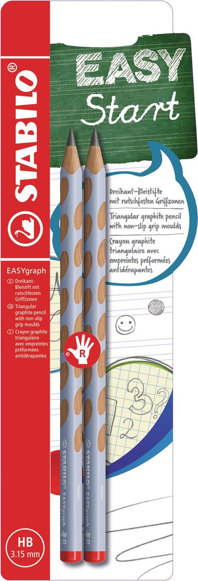 Stabilo easygraph - crayon graphite ergonomique - droitier - dureté hb - bleu pastel - 2 pièces