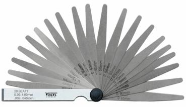 Jeu de jauges d'épaisseur Vogel 0,03-1,00 mm pouces, 32 pièces