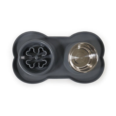 Bol de nourriture en palissandre Buinte Bin Double mangeoire lent silicone