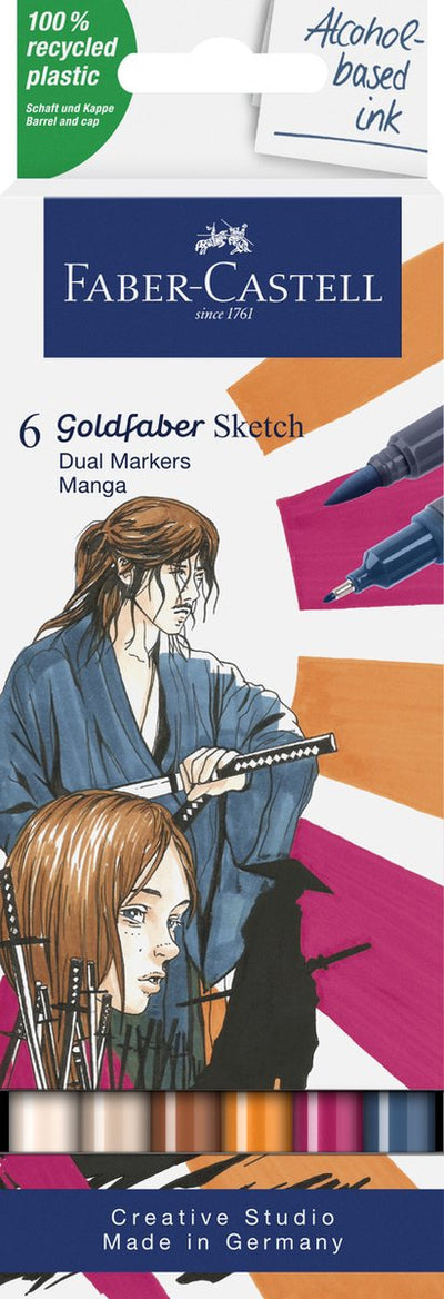 Marqueur de croquis Faber-castell - goldfaber - ensemble manga - 6 couleurs - marqueur à alcool - fc-164809