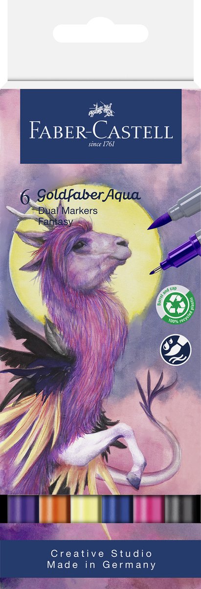 Faber-castell - duo marqueur aquarelle goldfaber - étui 6 pièces fantaisie - pinceau 0,6mm - fc-164526
