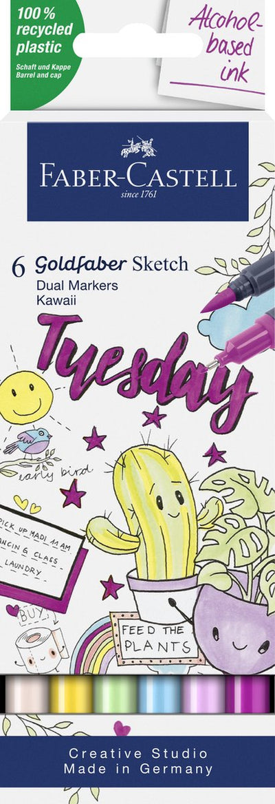 Marqueur de croquis Faber-castell - goldfaber - ensemble kawaii - 6 couleurs - fc-164811