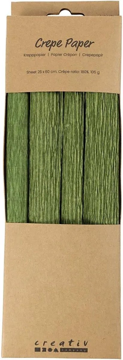 Papier crépon Creativ company, feuille 25x60 cm, taux de crêpe : 180%, 105 gr, vert citron, 4 feuilles 1 boîte