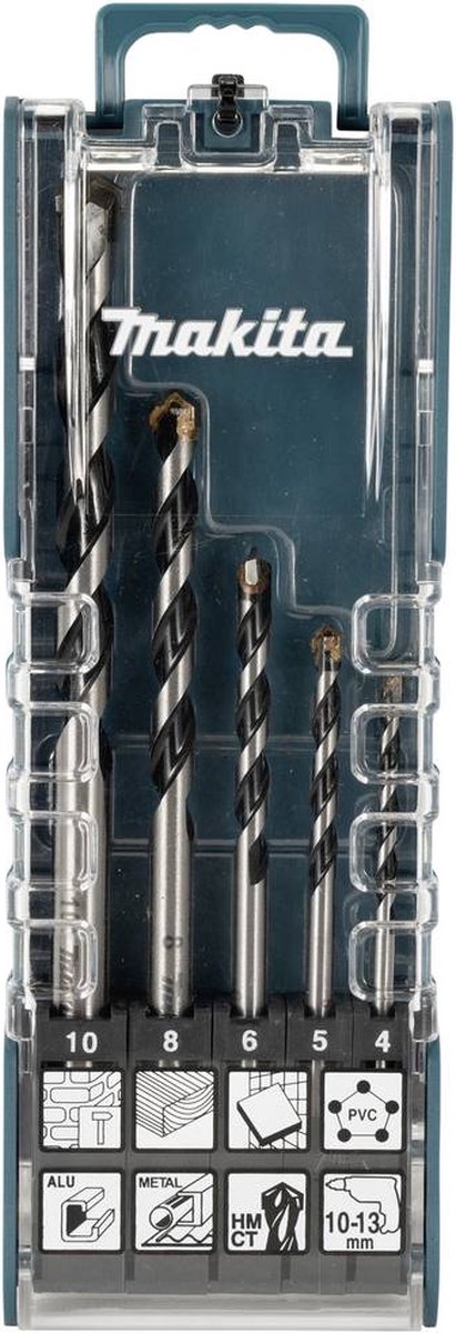Makita e-14255 jeu de forets multifonctions en carbure 5 pièces 4 mm, 5 mm, 6 mm, 8 mm, 10 mm mandrin sans clé 1 jeu(s)