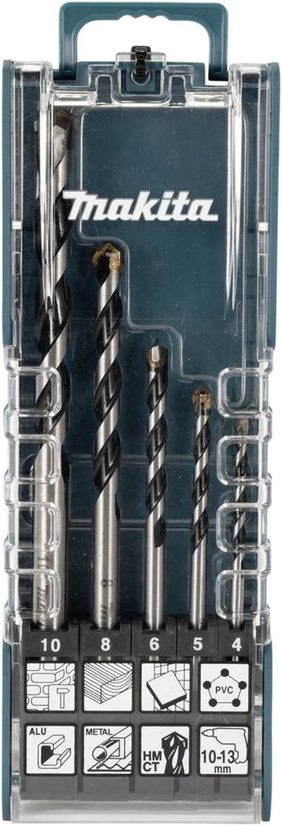 Makita e-14255 jeu de forets multifonctions en carbure 5 pièces 4 mm, 5 mm, 6 mm, 8 mm, 10 mm mandrin sans clé 1 jeu(s)