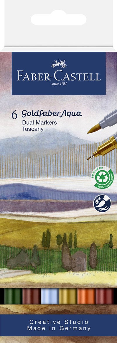 Faber-castell - marqueur aquarelle duo - goldfaber - set 6 pièces toscane - pinceau 0,6mm - fc-164521