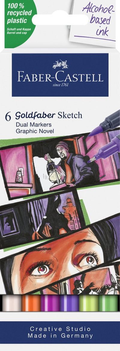 Marqueur de croquis Faber-castell - goldfaber - ensemble de roman graphique - 6 couleurs - marqueur à alcool - fc-164810