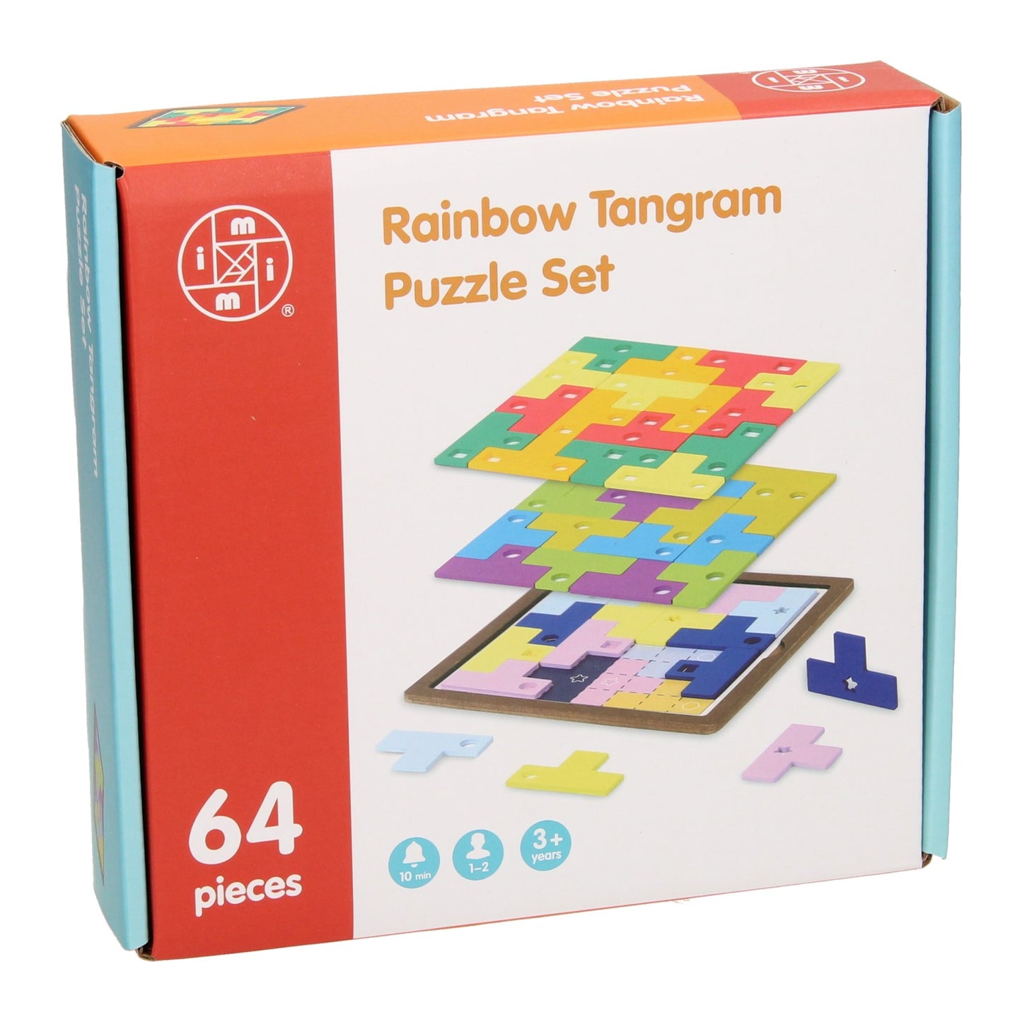 Ensemble arc-en-ciel de puzzle en bois de tangram en bois, 64dlg.