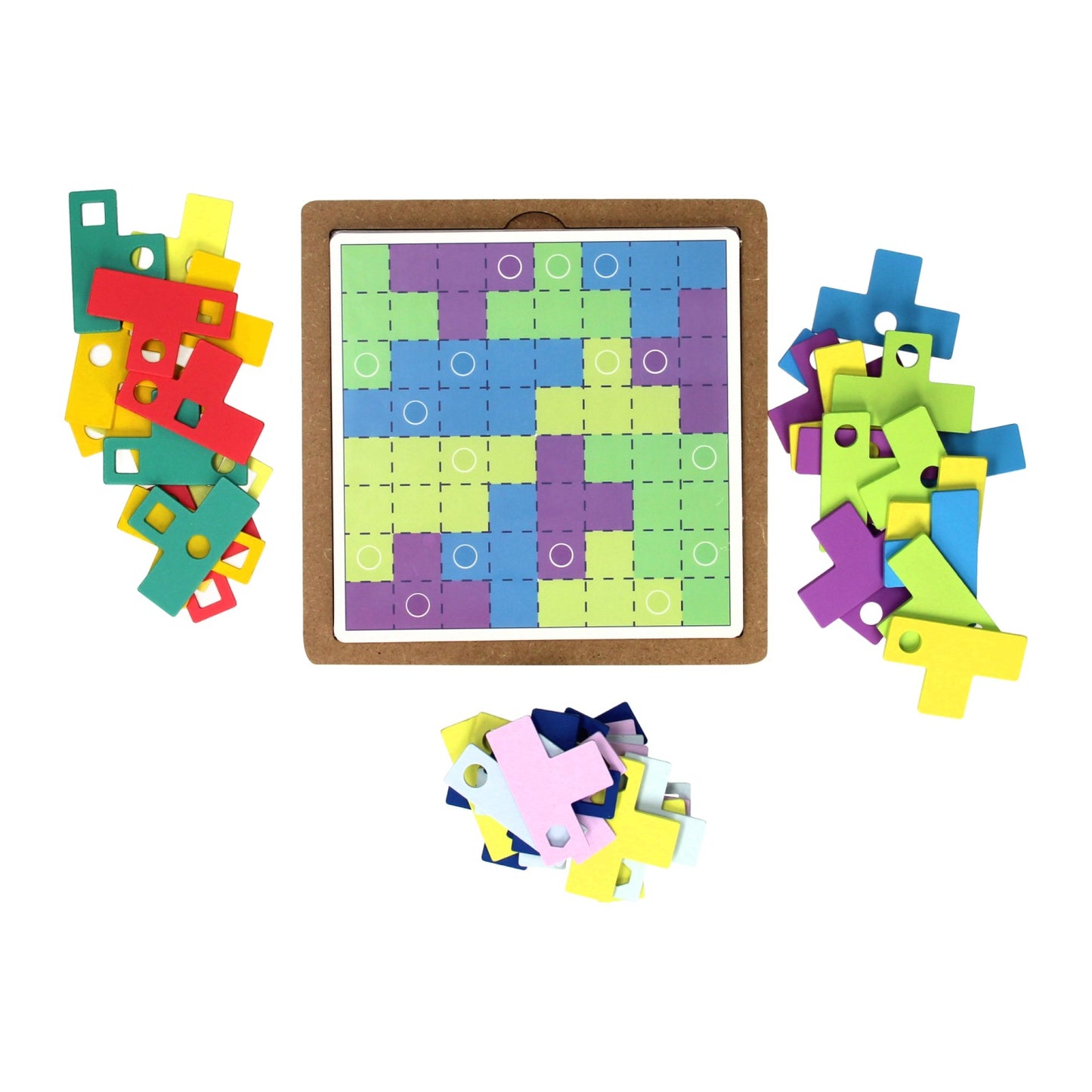 Ensemble arc-en-ciel de puzzle en bois de tangram en bois, 64dlg.