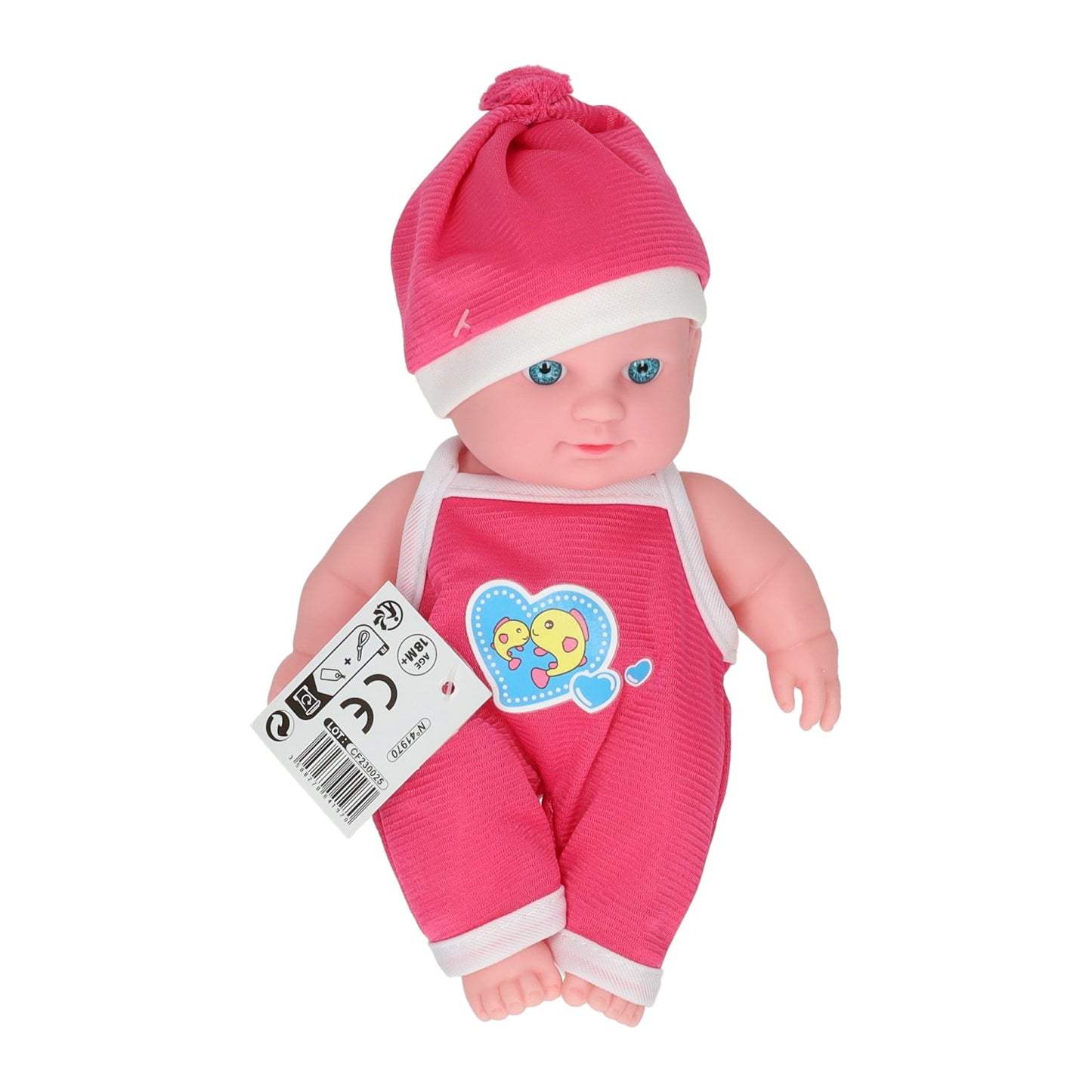 Poupée bébé avec barboteuse cœur et chapeau
