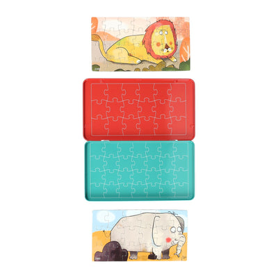 Jeu d'introduction au voyage en boîte 18x10cm - puzzles animaux