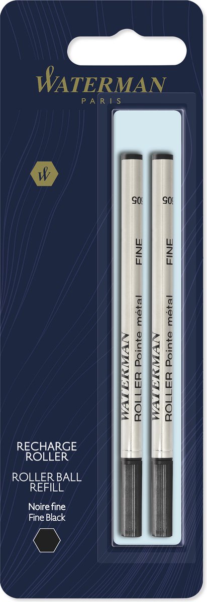 Recharges pour stylo roller Waterman | point fin | encre noire | 2 pièces