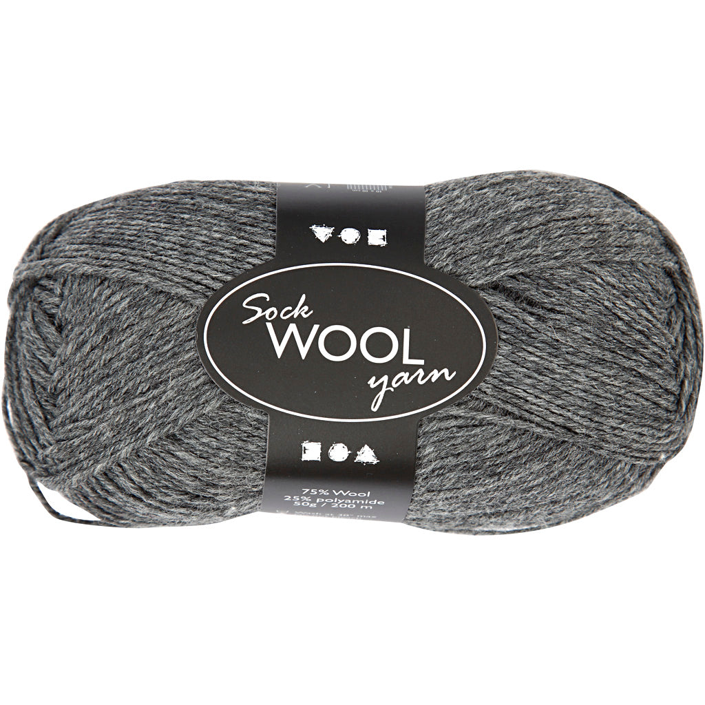 Fil à chaussettes Creativ company, l : 200 m, gris foncé, 50 g 1 pelote