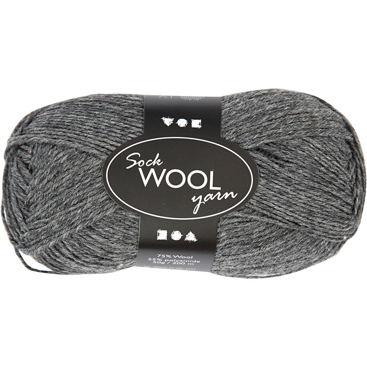 Fil à chaussettes Creativ company, l : 200 m, gris foncé, 50 g 1 pelote