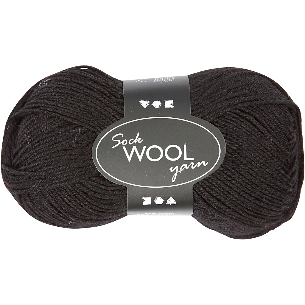 Fil à chaussettes Creativ company, l : 200 m, noir, 50 g 1 pelote