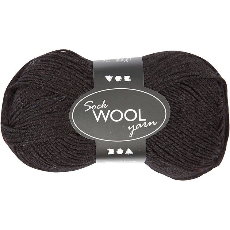 Fil à chaussettes Creativ company, l : 200 m, noir, 50 g 1 pelote