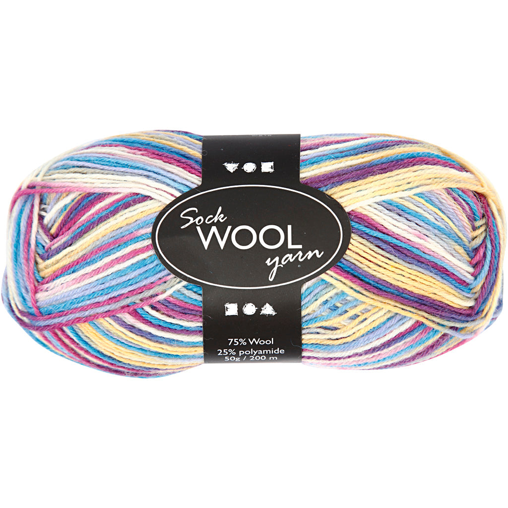 Fil à chaussettes Creativ company, l : 200 m, harmonie rose violet, 50 g 1 pelote