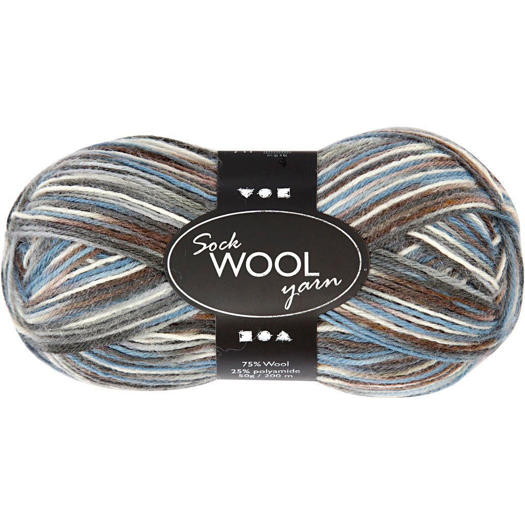 Fil à chaussettes Creativ company, l : 200 m, harmonie gris bleu, 50 g 1 pelote