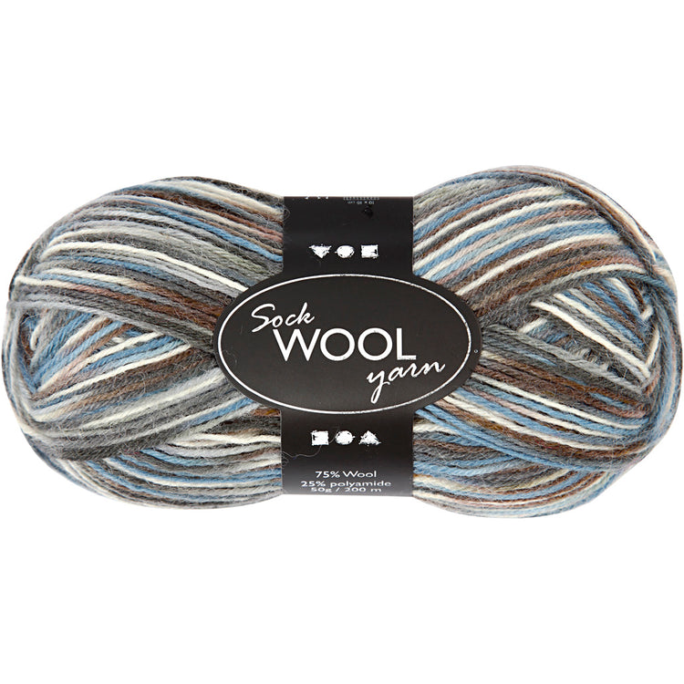 Fil à chaussettes Creativ company, l : 200 m, harmonie gris bleu, 50 g 1 pelote