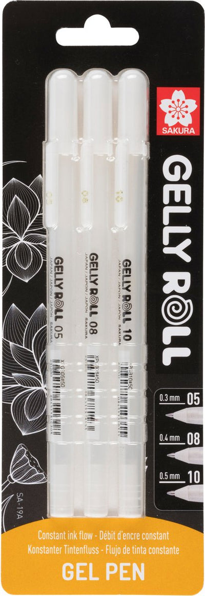 Sakura Blister Card Gelly Roll 05, 08, 10 Blanc, 3 pièces