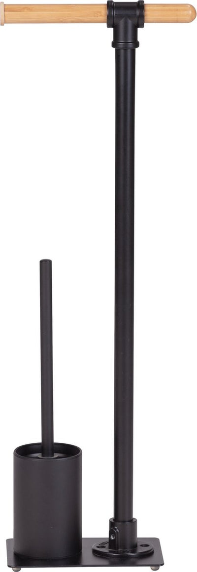 Wenko majordome de toilette forli bambou noir - porte-rouleau de papier toilette et brosse de toilette avec support autoportant