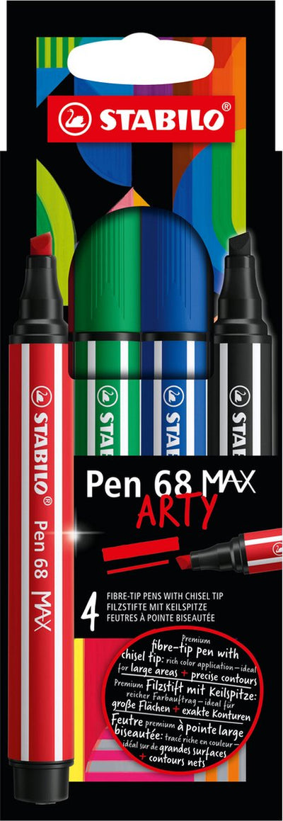 Stilo Pen 68 Max Arty Felt -Tip Pen avec un pic de burin épais 4 couleurs