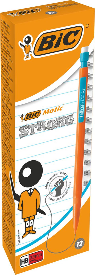 Porte-mines Bic matic strong 0,9 mm hb - différentes couleurs de corps - boîte de 12 pièces
