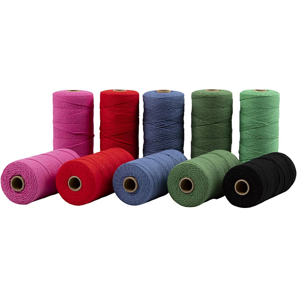 Cordon macramé Creativ company, l: 315 m, épaisseur 1 mm, qualité fine 12 12, couleurs fortes, 10x220 g 1 boîte