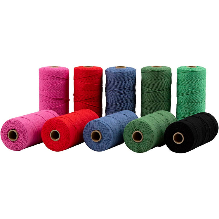Cordon macramé Creativ company, l: 315 m, épaisseur 1 mm, qualité fine 12 12, couleurs fortes, 10x220 g 1 boîte