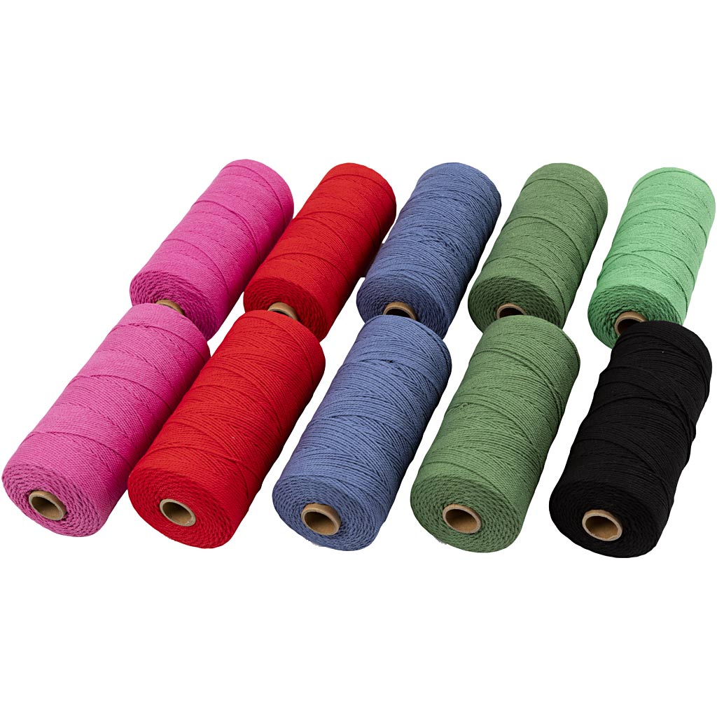 Cordon macramé Creativ company, l: 315 m, épaisseur 1 mm, qualité fine 12 12, couleurs fortes, 10x220 g 1 boîte
