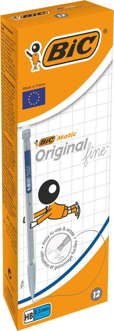 Porte-mine Bic matic original fin 0,5 mm hb - différentes couleurs de corps - boîte de 12 pièces