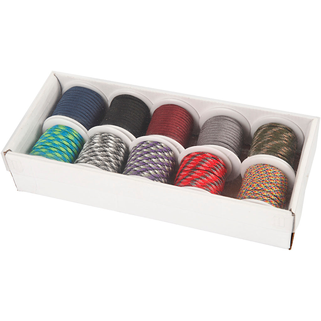 Cordon macramé Creativ company, l: 5 mm, différentes couleurs, 10x10 m 1 boîte