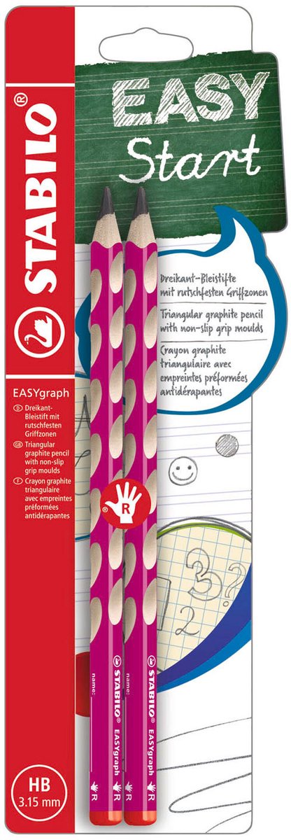 Stabilo easygraph - crayon graphite ergonomique - droitier - dureté hb - rose - 2 pièces