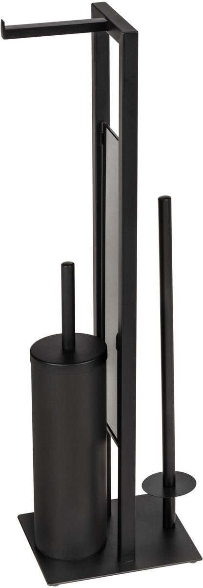 Wenko WC majorta rivalta noir - brosse de toilette avec support fermé, porte-rouleau de papier toilette et porte-rouleau de rechange sur pied