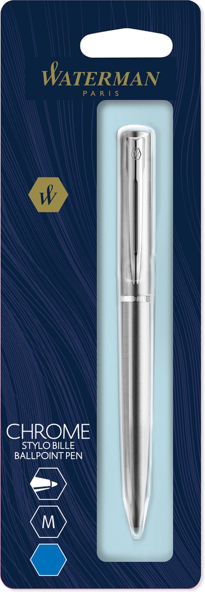 Stylo à bille Waterman allure | chromé | point moyen | encre bleue