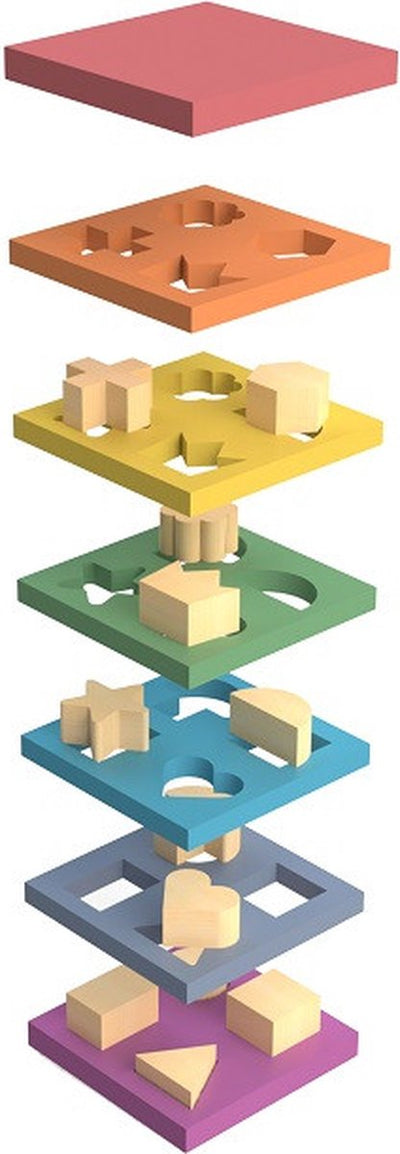 Empileur de formes en bois arc-en-ciel Tickit ®.