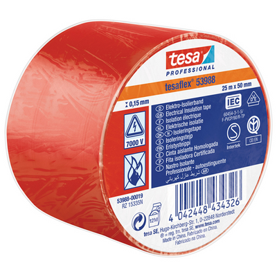 Tesa professional 1062761 - ruban électrique spvc rouge 25m x 50mm | 4 pièces