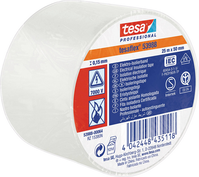 Tesa professional 1064502 - tesa 53988 ruban isolant électronique 25m 50mm blanc | 8 pièces