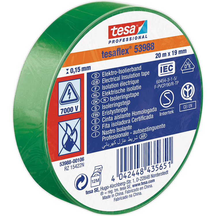 Tesa professional 1064508 - tesa 53988 ruban isolant électronique 20m 19mm vert | 10 pièces