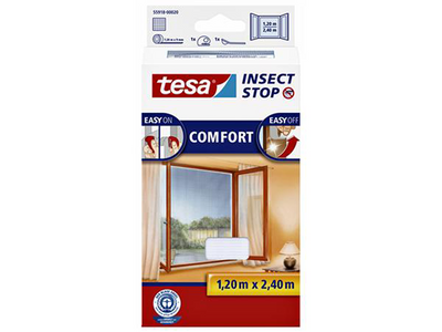 Tesa Insect Stop H L Moustiquaire Premium pour fenêtres - Moustiquaire avec Velcro résistant, amovible sans laisser de traces, découpée sur mesure - 120 x 240 cm - Blanc (intimité légère)
