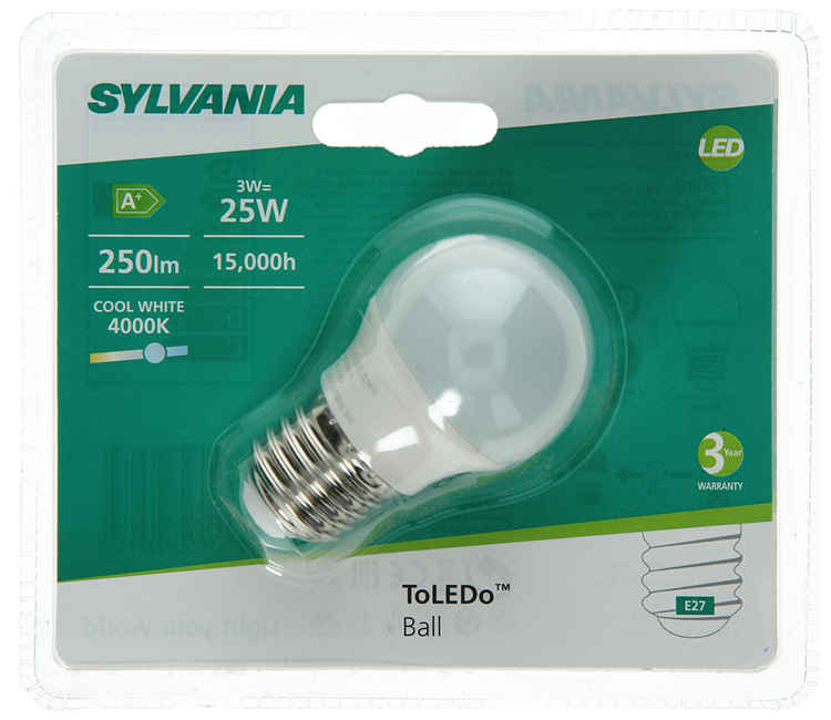 Sylvania 1045303 - boule de toledo fr 250lm 840 e27 bl | 6 pièces
