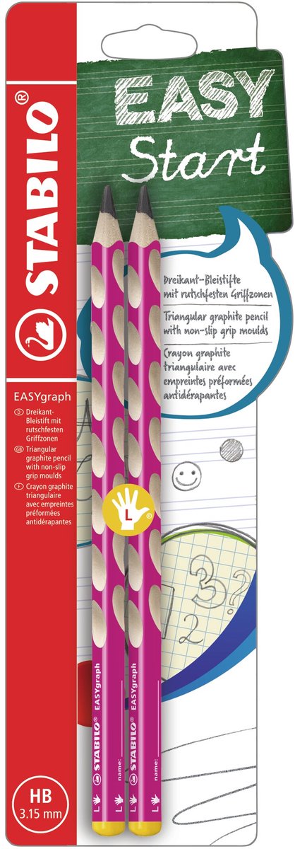 Stabilo easygraph - crayon graphite ergonomique - gaucher - dureté hb - rose - 2 pièces