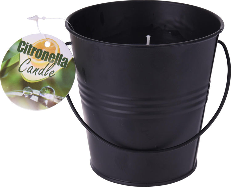 Bougie de jardin Pro citronnelle dans un seau en métal noir