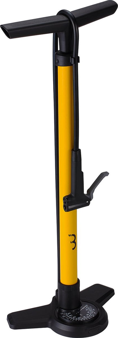 Pompe à vélo Bbb cycling airboost 2.0 avec manomètre - 11 bar 160 psi - valves : Dunlop, Presta Schräder - pompe à pied haute pression pour vélo de course et VTT - jaune - BFP-28